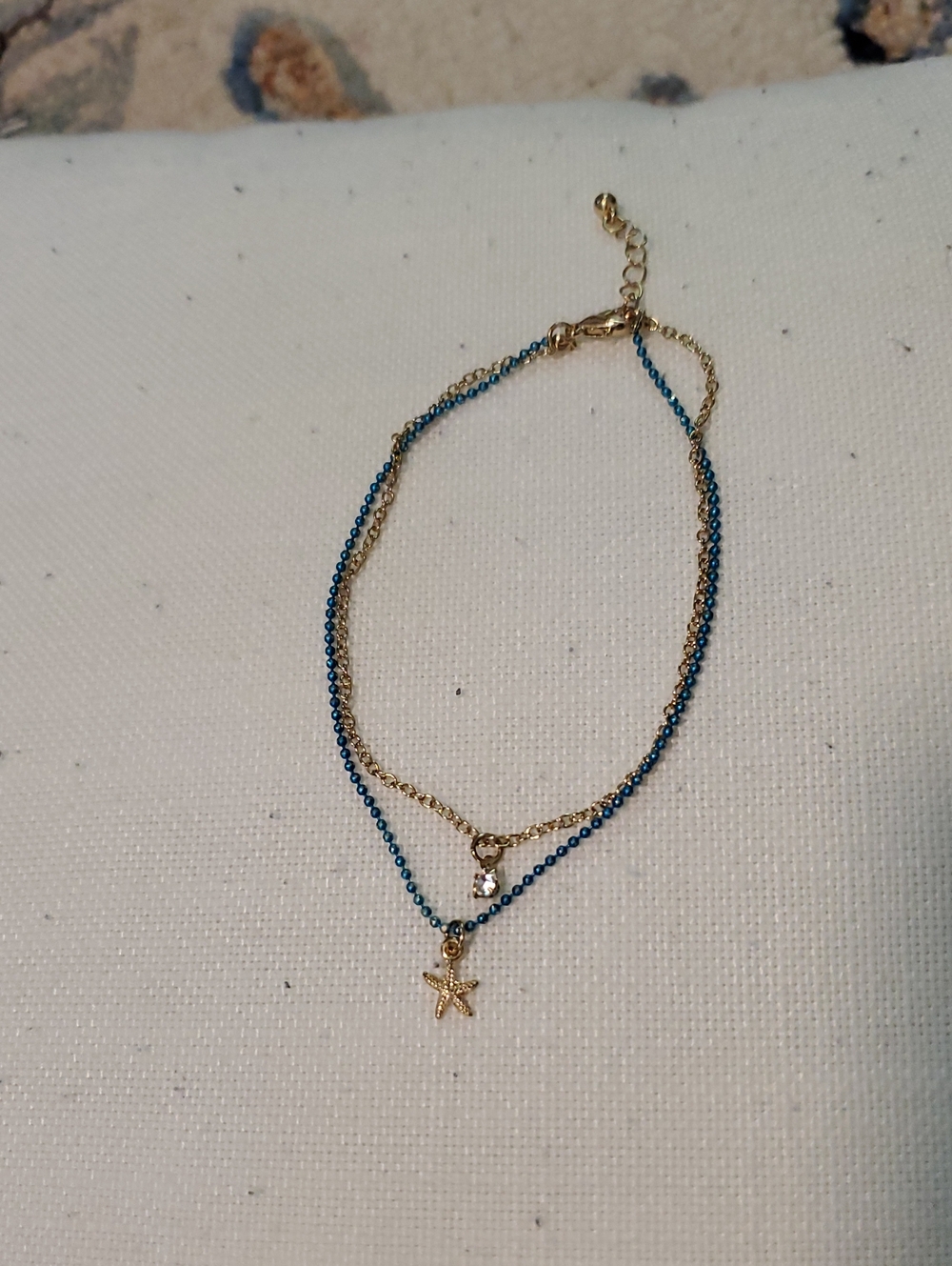 Delicate Two-Tone Starfish Layered Ankle Bracelet - Blue and Gold